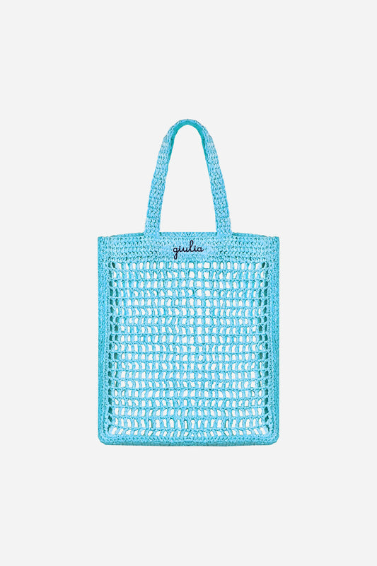 Borsa Tote in Rafia - Azzurro
