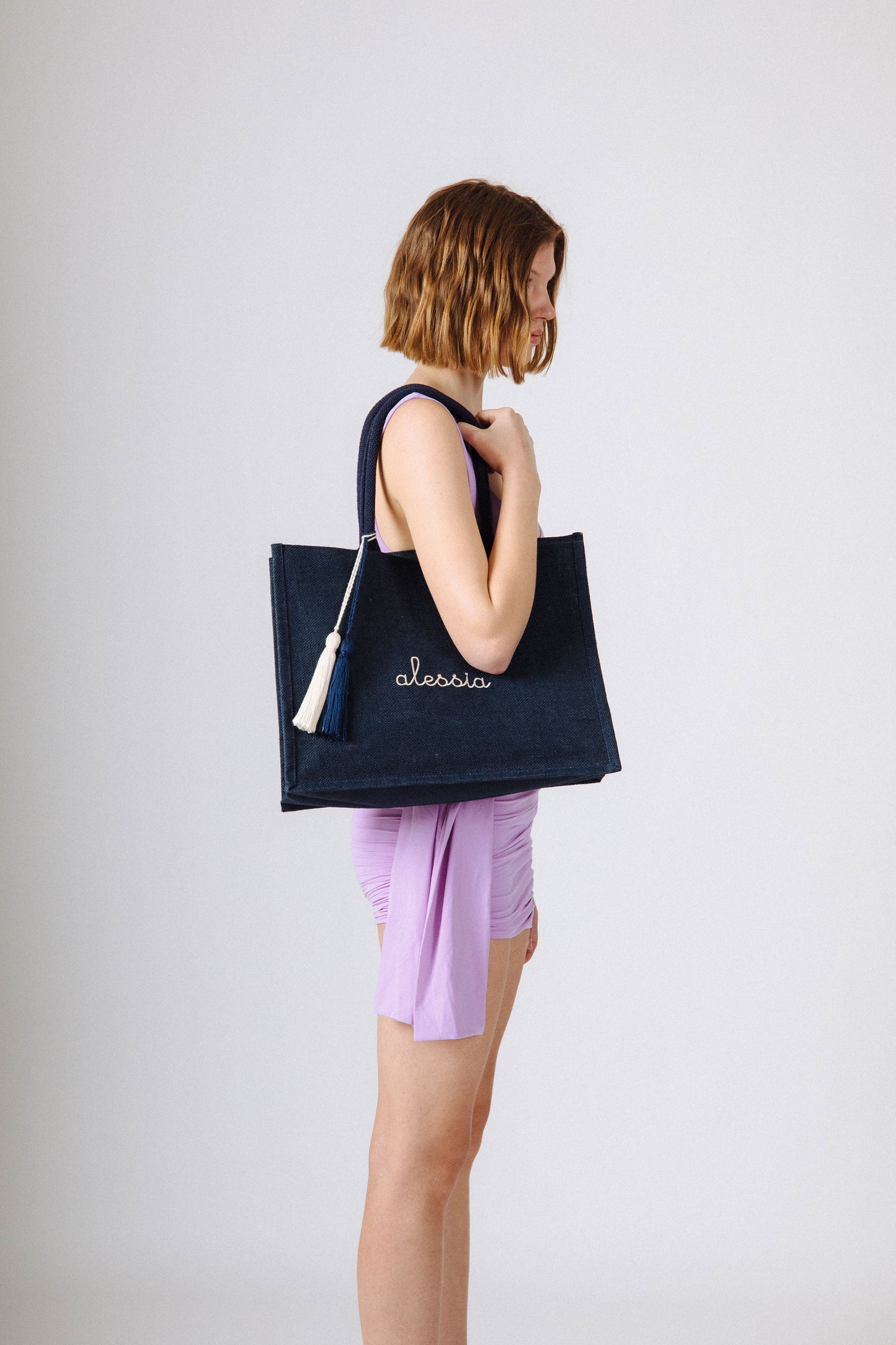 Borsa Tote in Juta - Blu Navy